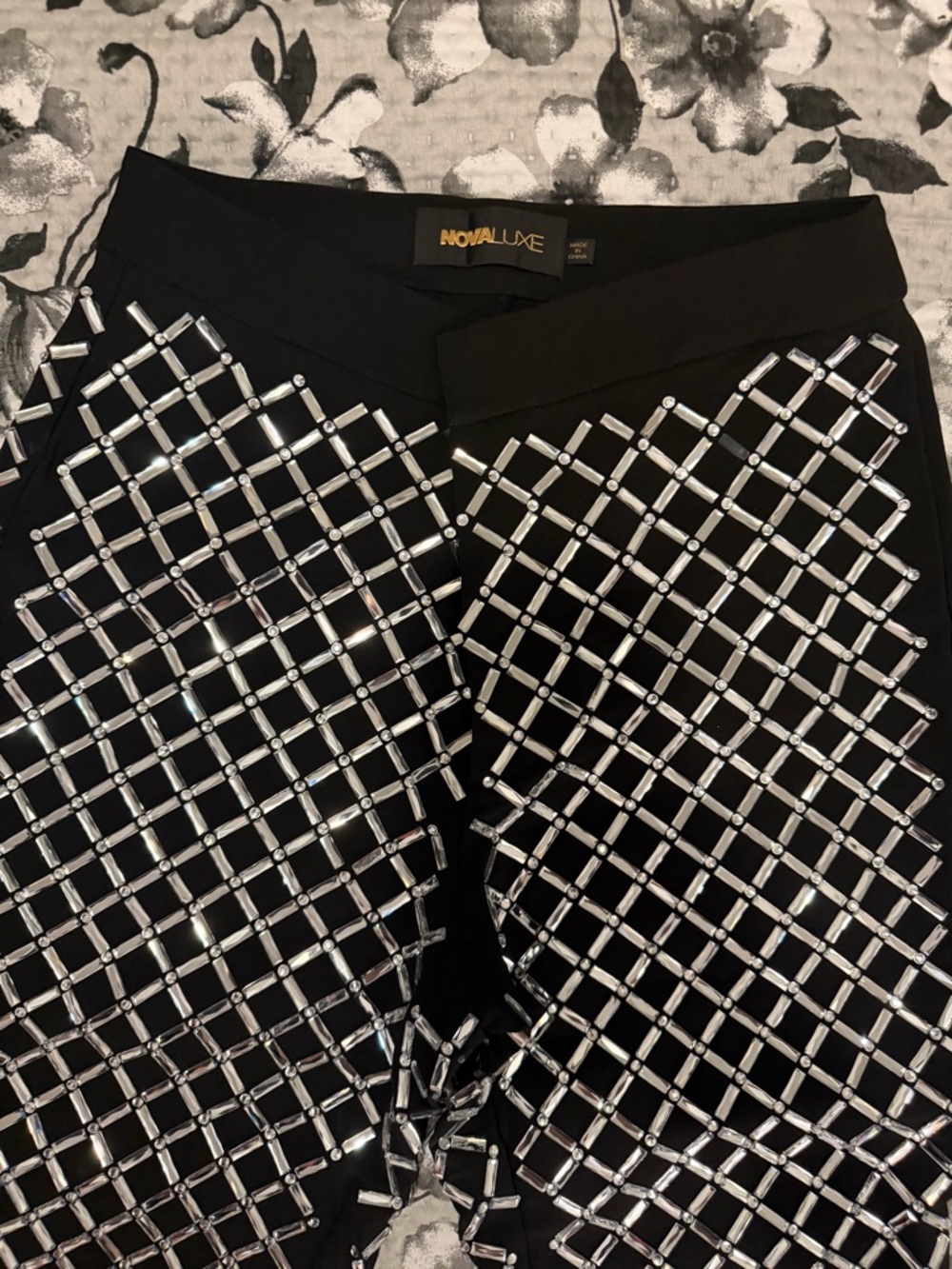 NovaLuxe Black Pants with Silver Stud Grid